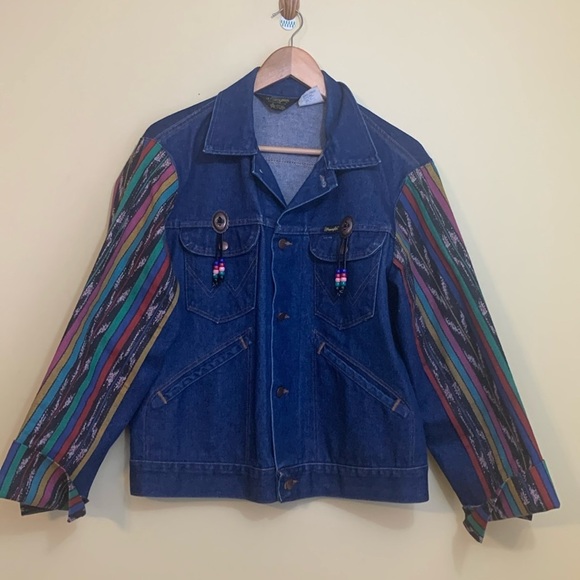 Wrangler | Vintage Western Denim Aztec Serape Concho Native American Jacket 42 - Picture 12 of 17